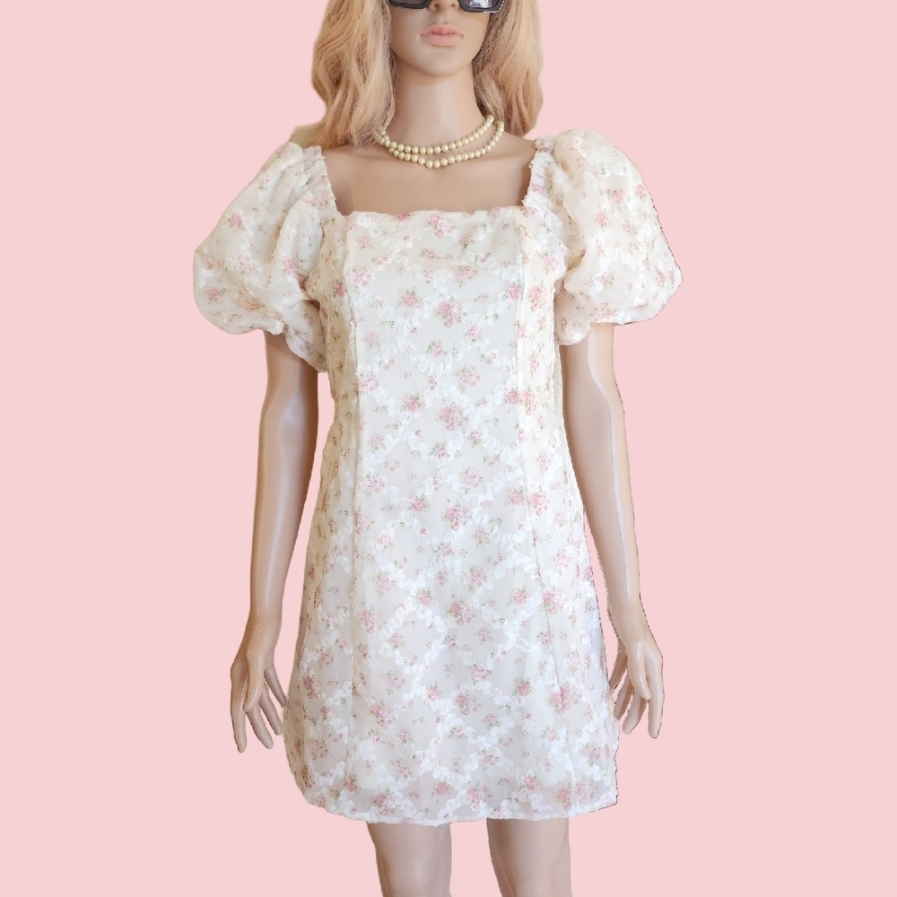Kentucky Derby Amable by Mabel Cream Chiffon Mini With Floral Detail, Sz M NWT